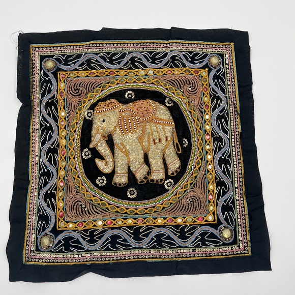 Thai Burmese Majestic Iconic Wall Tapestry Beaded Elephant Wall Hanging - Picture 1 of 15